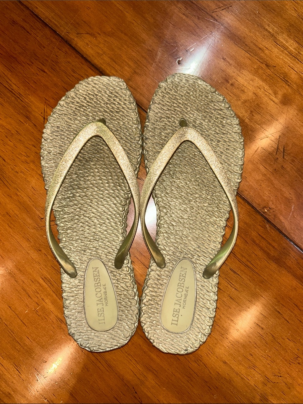 Ilse Jacobsen Metallic Gold Braided Flip Flops